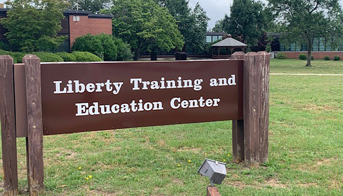 Sign for the entrance to Fort Liberty Training and Education Center. 
