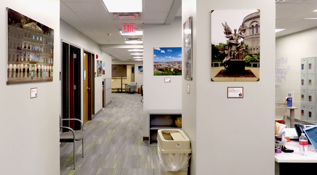 When leaving the Testing Center, there is a hallway back into the main area of the Reeg Academic Resource Center.