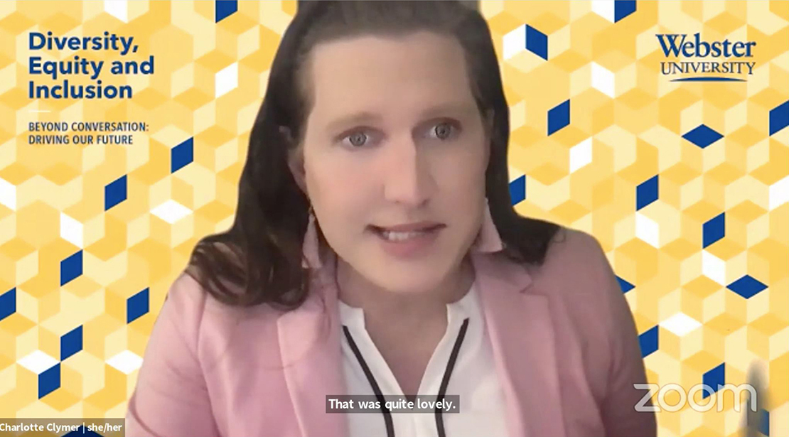 Screenshot of Charlotte Clymer during Zoom session