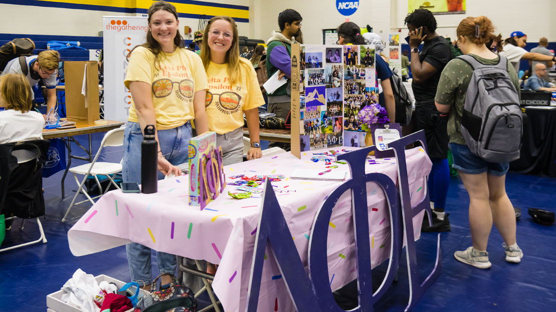 A booth at the Involvement Fair for a sorority.