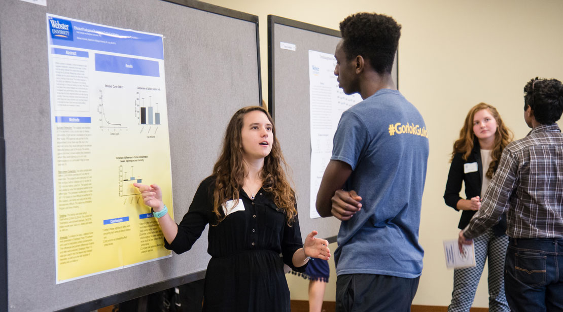 researcher explaining research as presented on poster