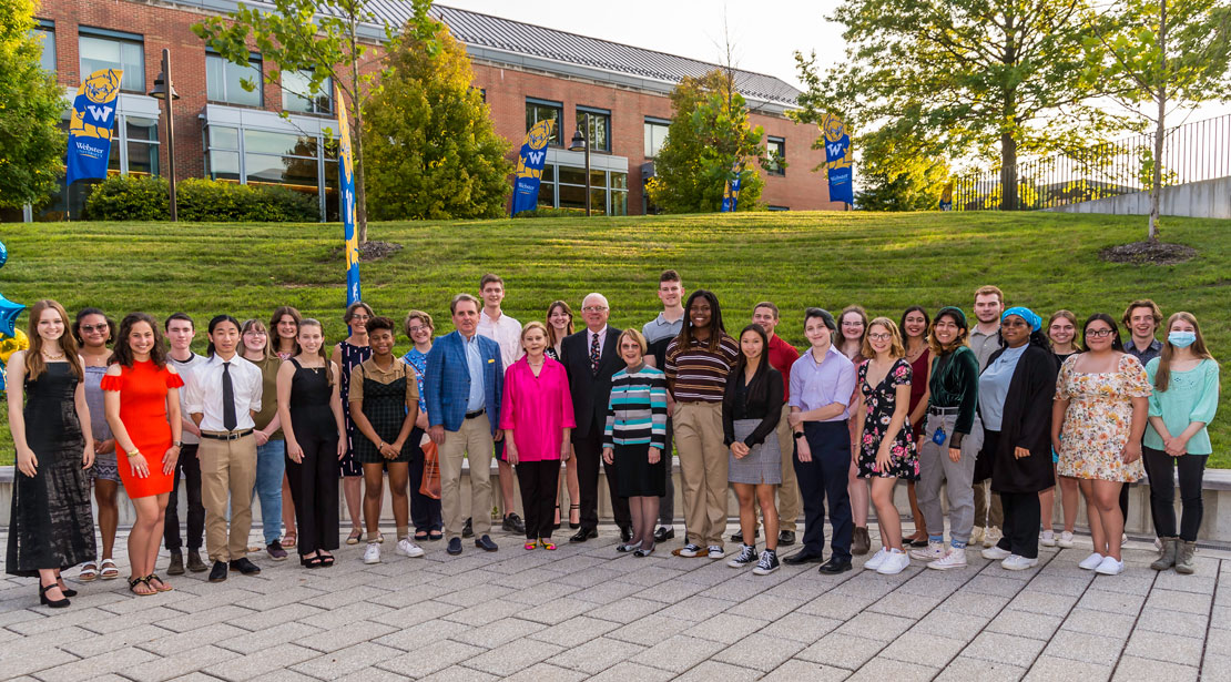 Peter and Marianne Gleich, Chancellor Stroble, and President Schuster with Gleich Honors College students