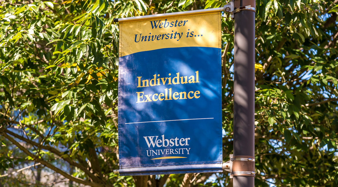Banner staing Webster University is Individual Excellence.