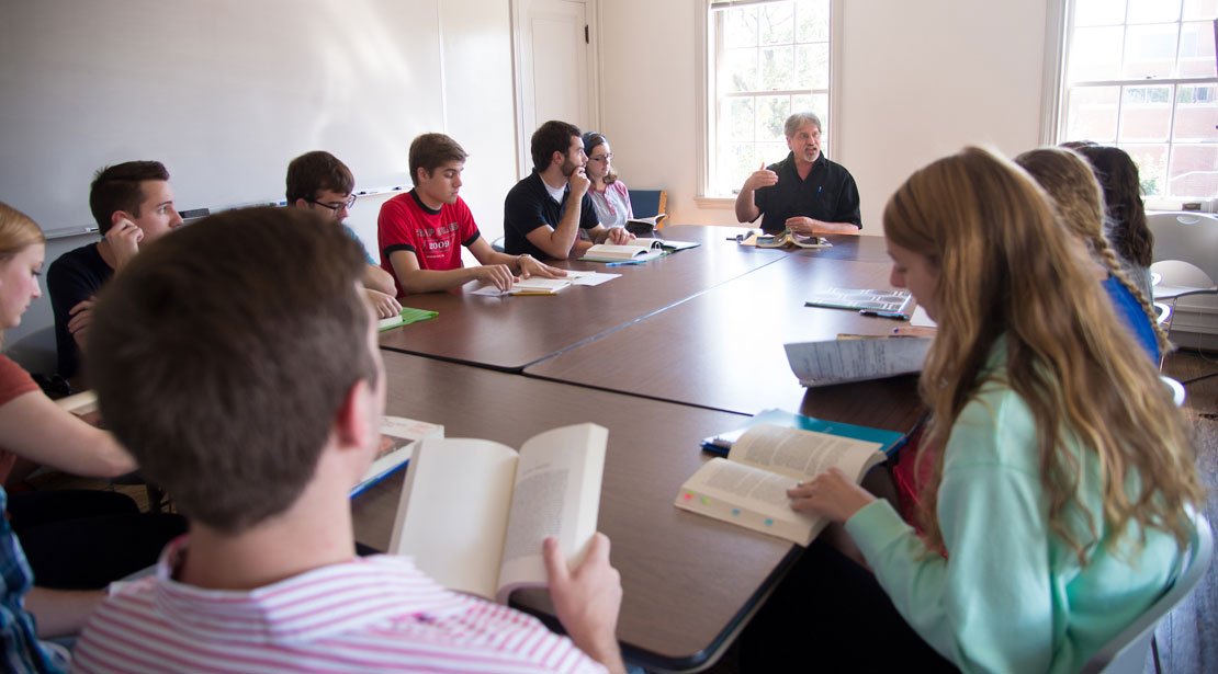 Classroom discussion around a table