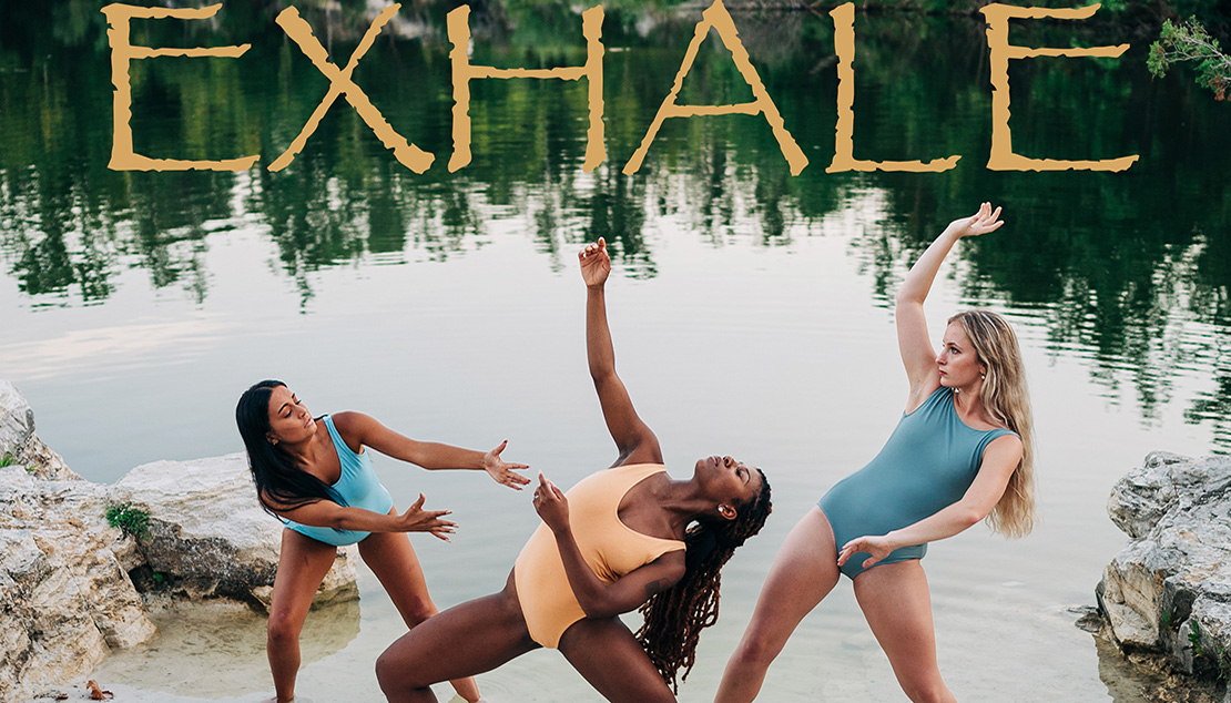 Photo of three posing dancers in swimsuits on Exhale poster