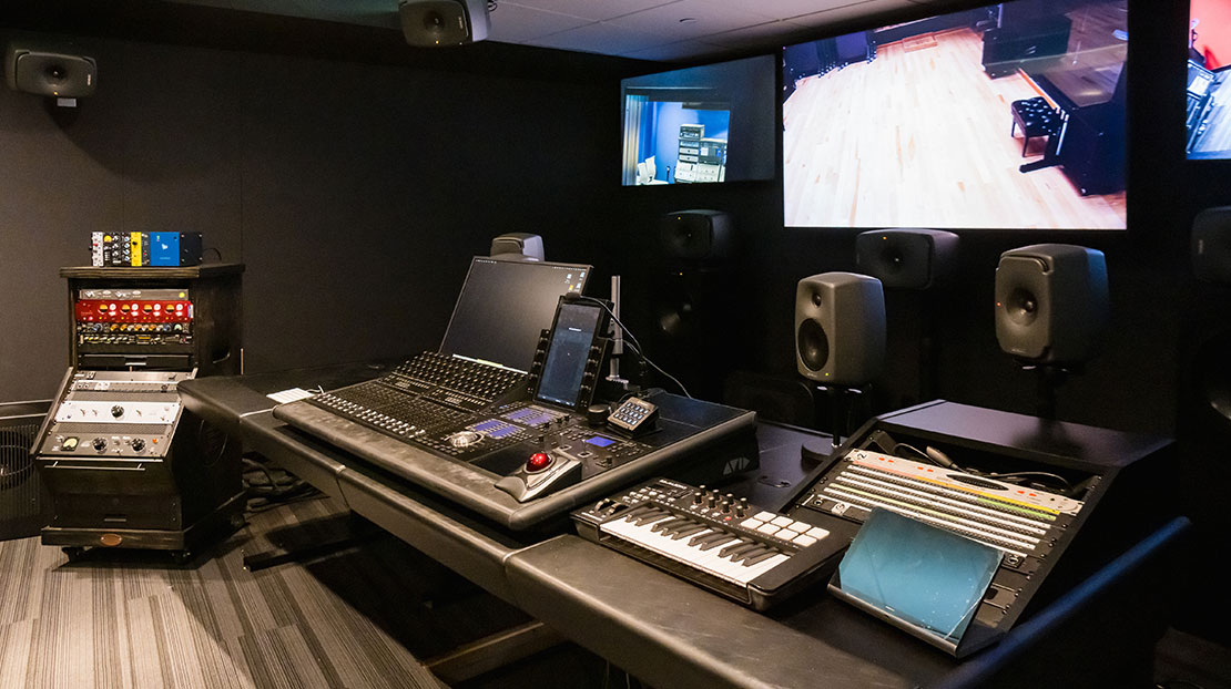 sound recording room with equipment