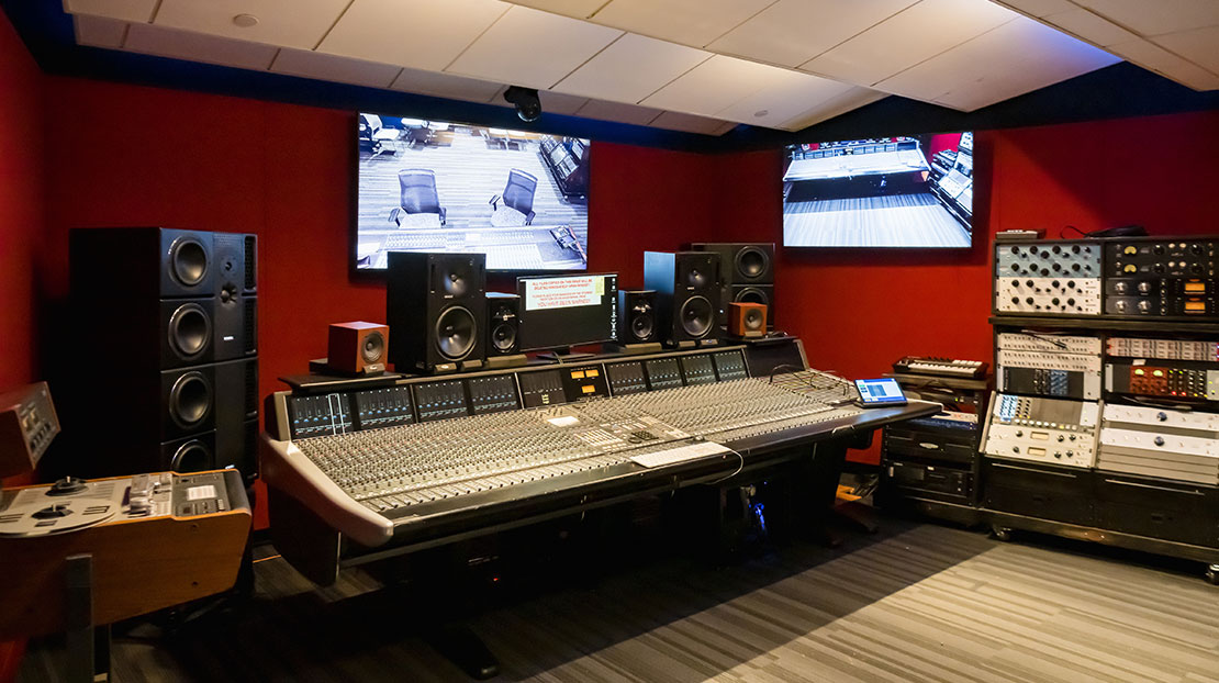 sound mixing room with equipment