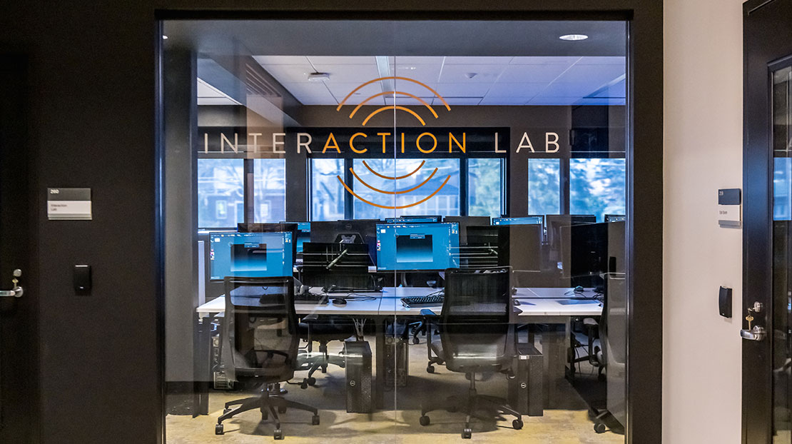 Interaction Lab main window with computer workstations beyond
