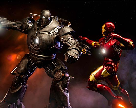 Marvel comic charters Iron Monger and Iron Man, duel