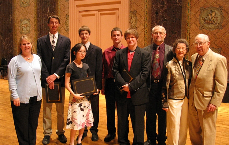 Fishers with winners of Young Composers Competition