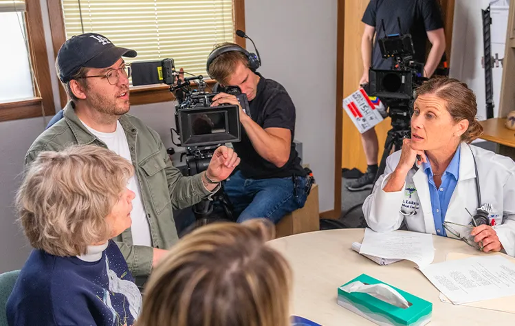 Nathan Deming directing a scene with Colleen Madden