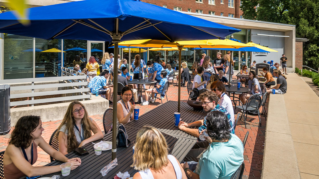 Webster students enjoying lunch on Marletto's patio