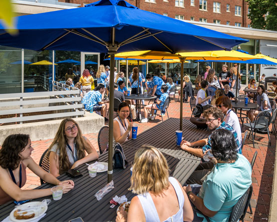Webster students having lunch on the patio at Marletto's Cafe